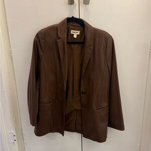 Open Edit Women's Brown Faux Leather Blazer